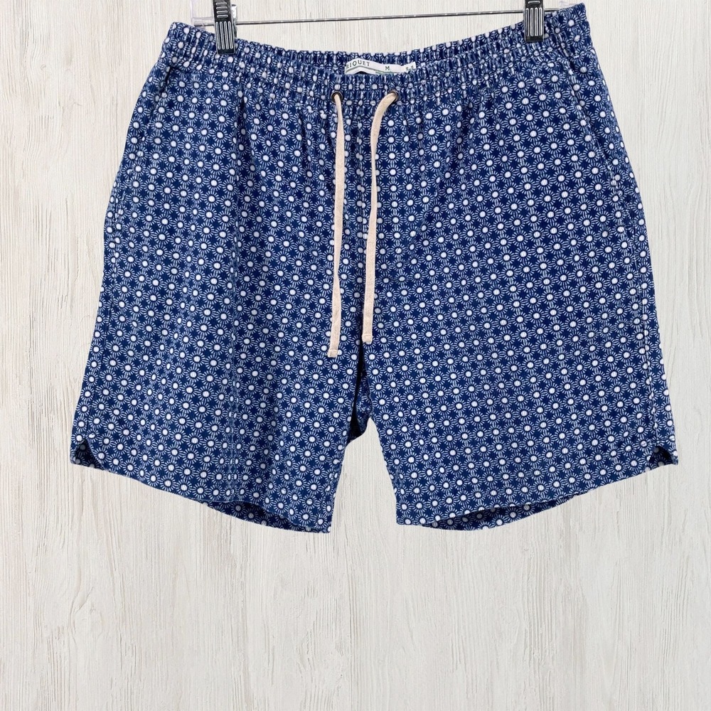 Criquet Men M Blue Corduroy Shorts Elastic Waist Drawstring Geometric Lounge
